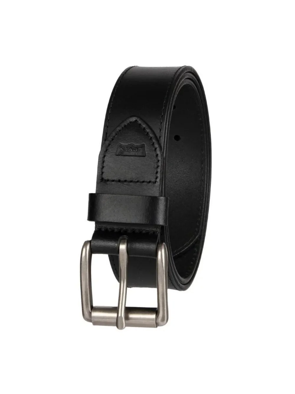 Levis Men's Medium 34-36 Black Leather Belt With Silver Buckle Durable e1765